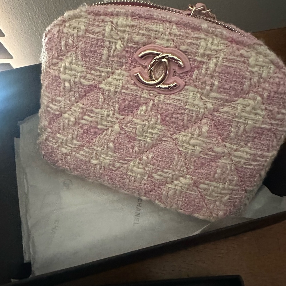 Chanel Pink and Cream Tweed Cosmetic Bag